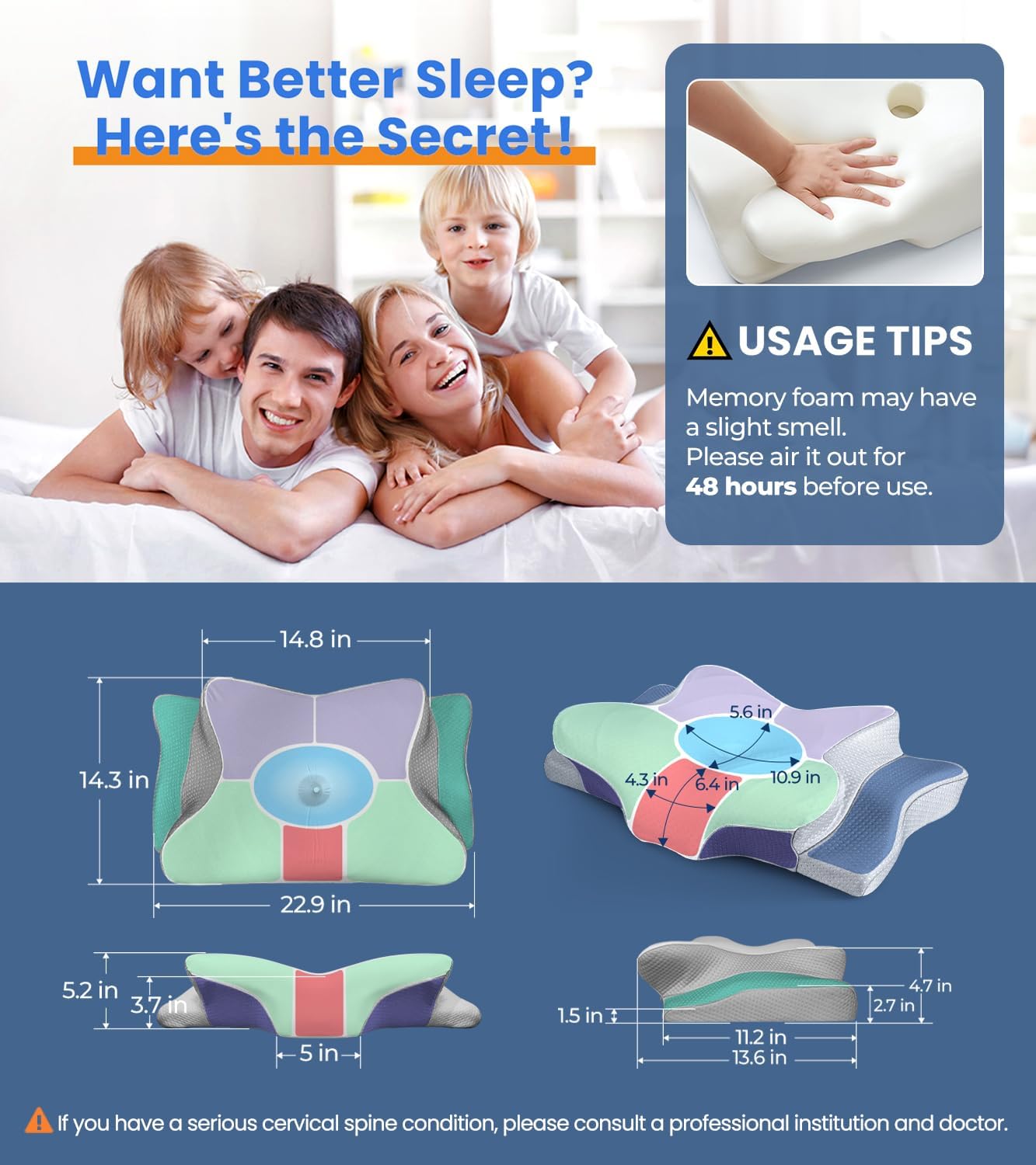 Cozyplayer Cooling Cervical Contour Memory Foam Pillow for Neck Support

