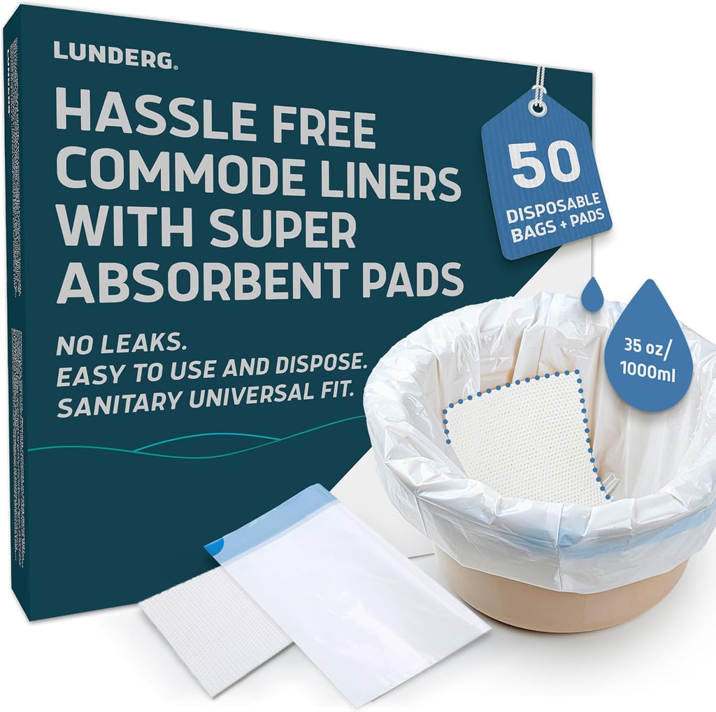 Lunderg Commode Liners with Absorbent Pads, Disposable Bedside Commode Pads

