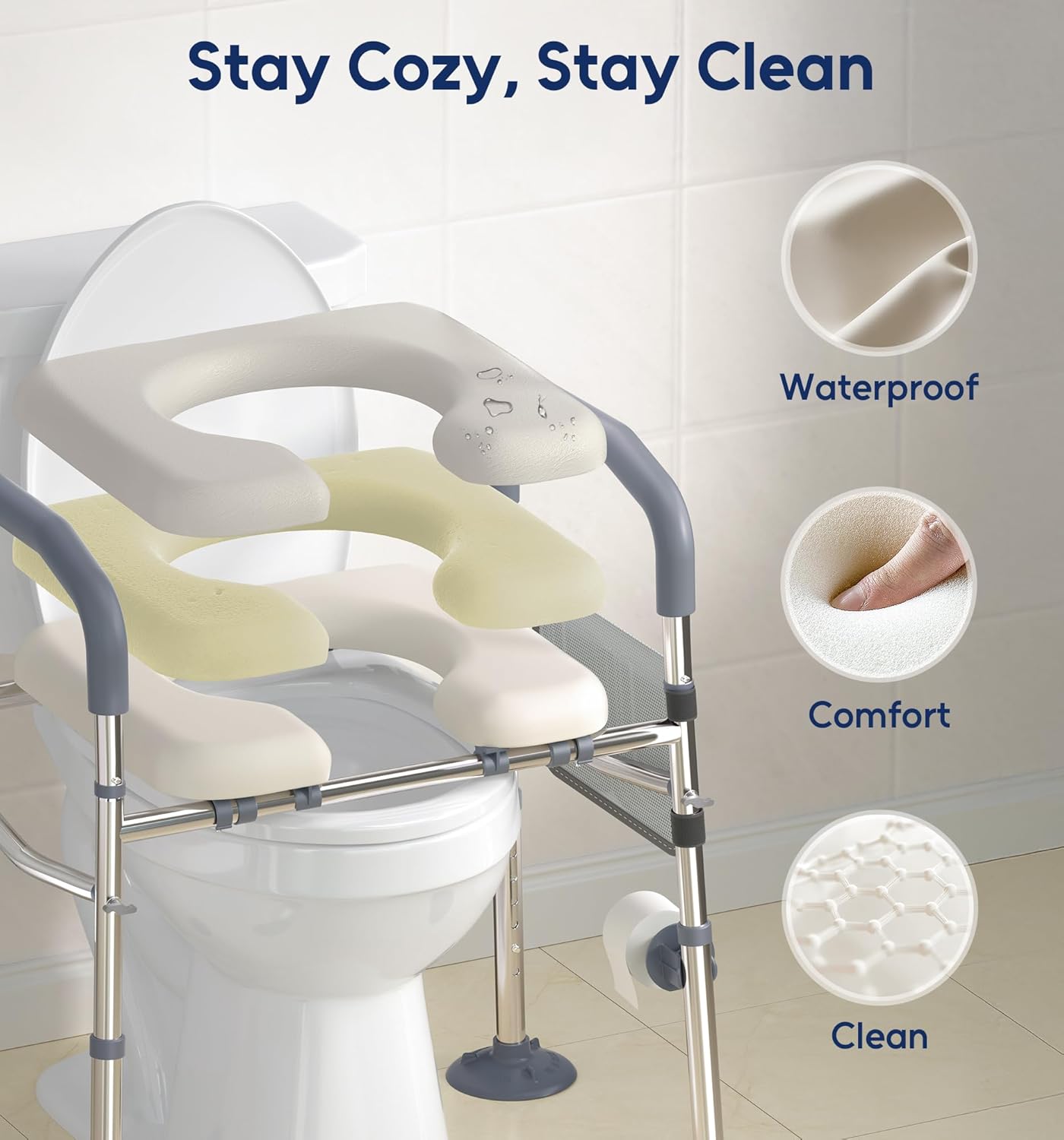 Bluelog Raised Toilet Seat with Handles, Height & Width Adjustable, 400 lb

