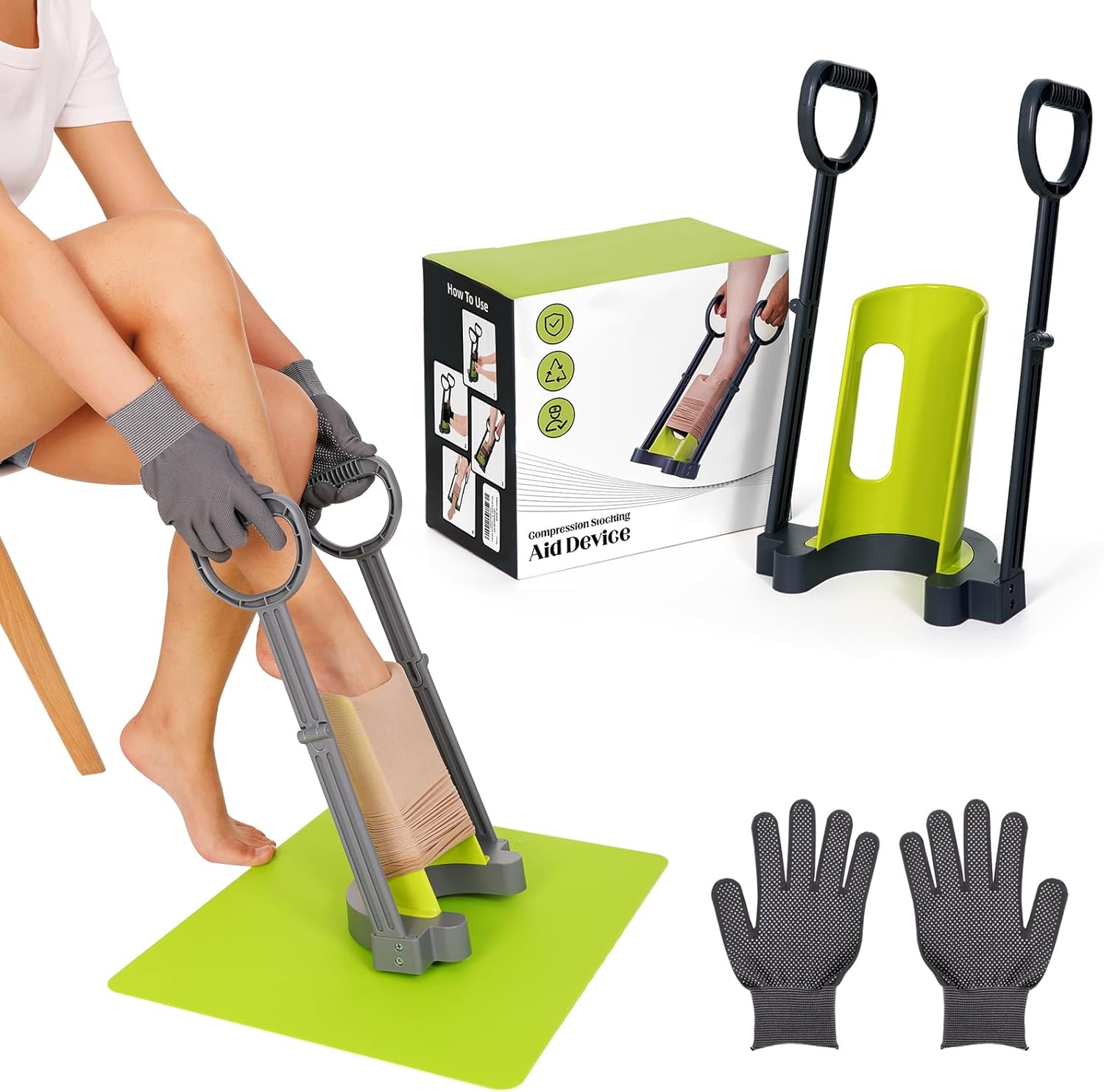 Compression Sock Aid Device with Silicone Anti-Slip Mat for Seniors

