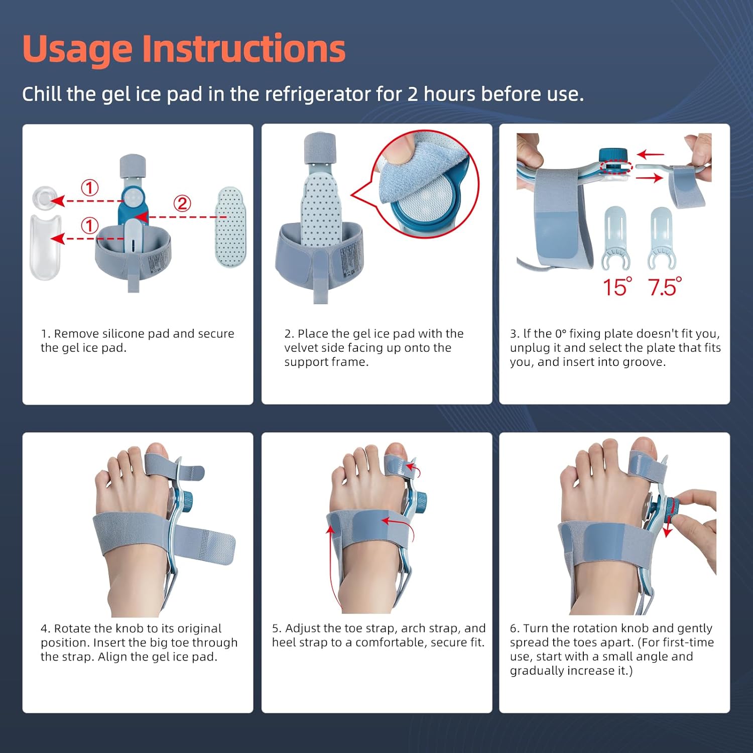 Bunion Corrector for Big Toe Hallux Valgus with Cold Compress Pad and Adjustable Knob

