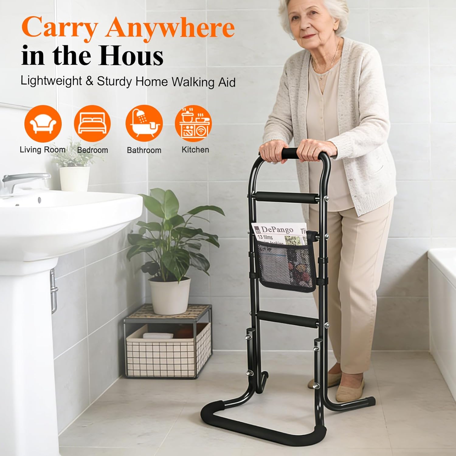 DePango Stand Assist Aid for Elderly, Adjustable Aluminum Walking Support

