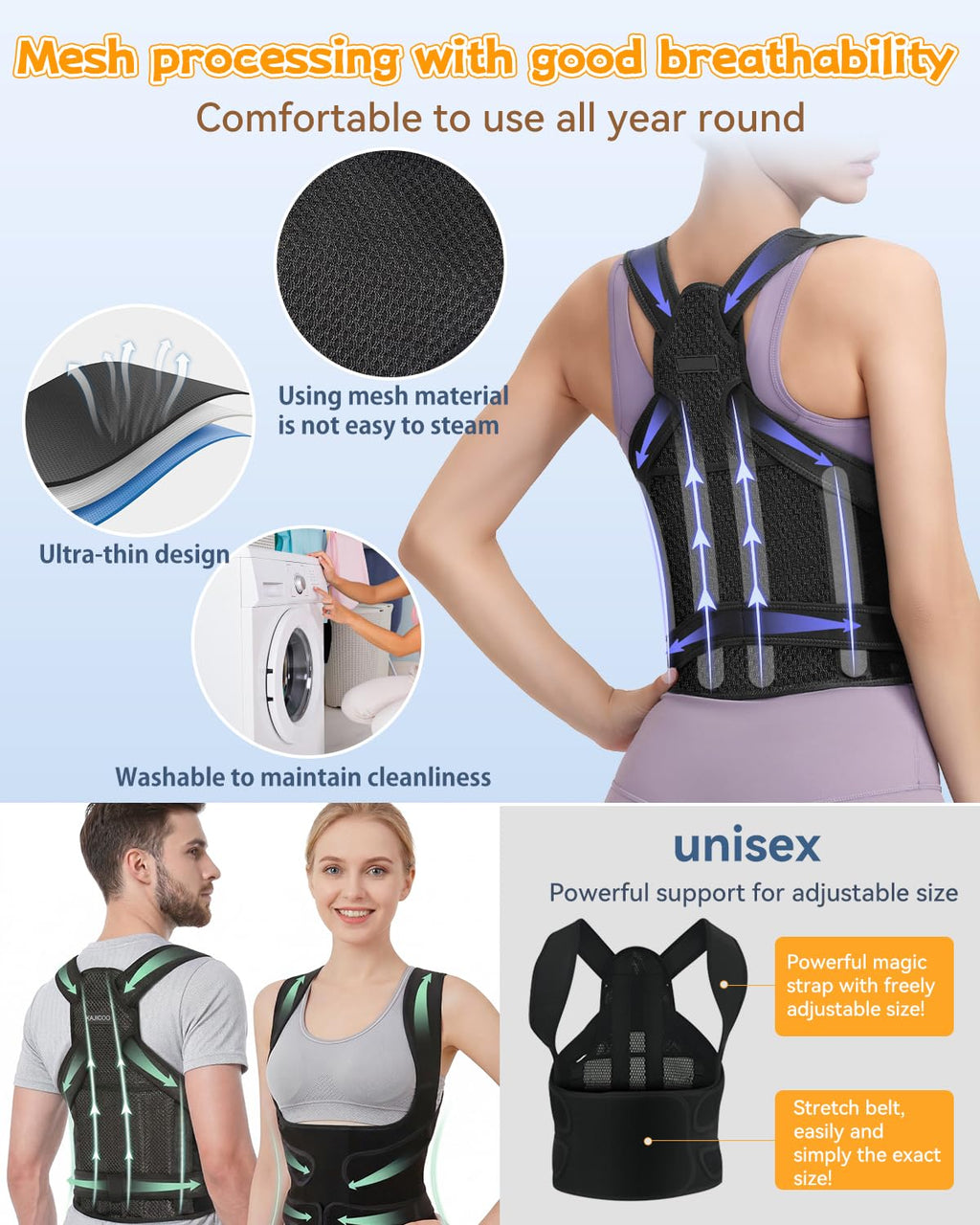 Posture Corrector Back Brace Adjustable Shoulder Straightener for Upper & Lower Back


