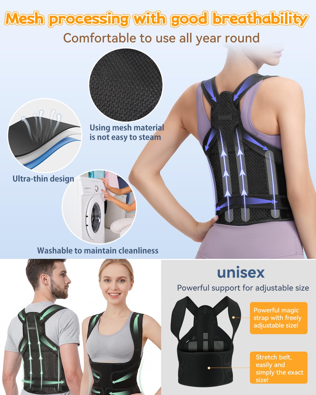 Posture Corrector Back Brace Adjustable Shoulder Straightener for Upper & Lower Back

