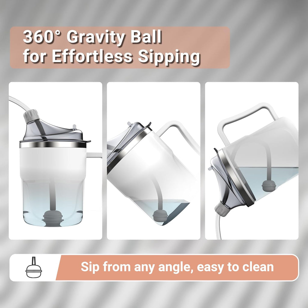 Spill-Proof Sippy Cup for Elderly, Stainless Steel Straw Cup, 13.5 oz

