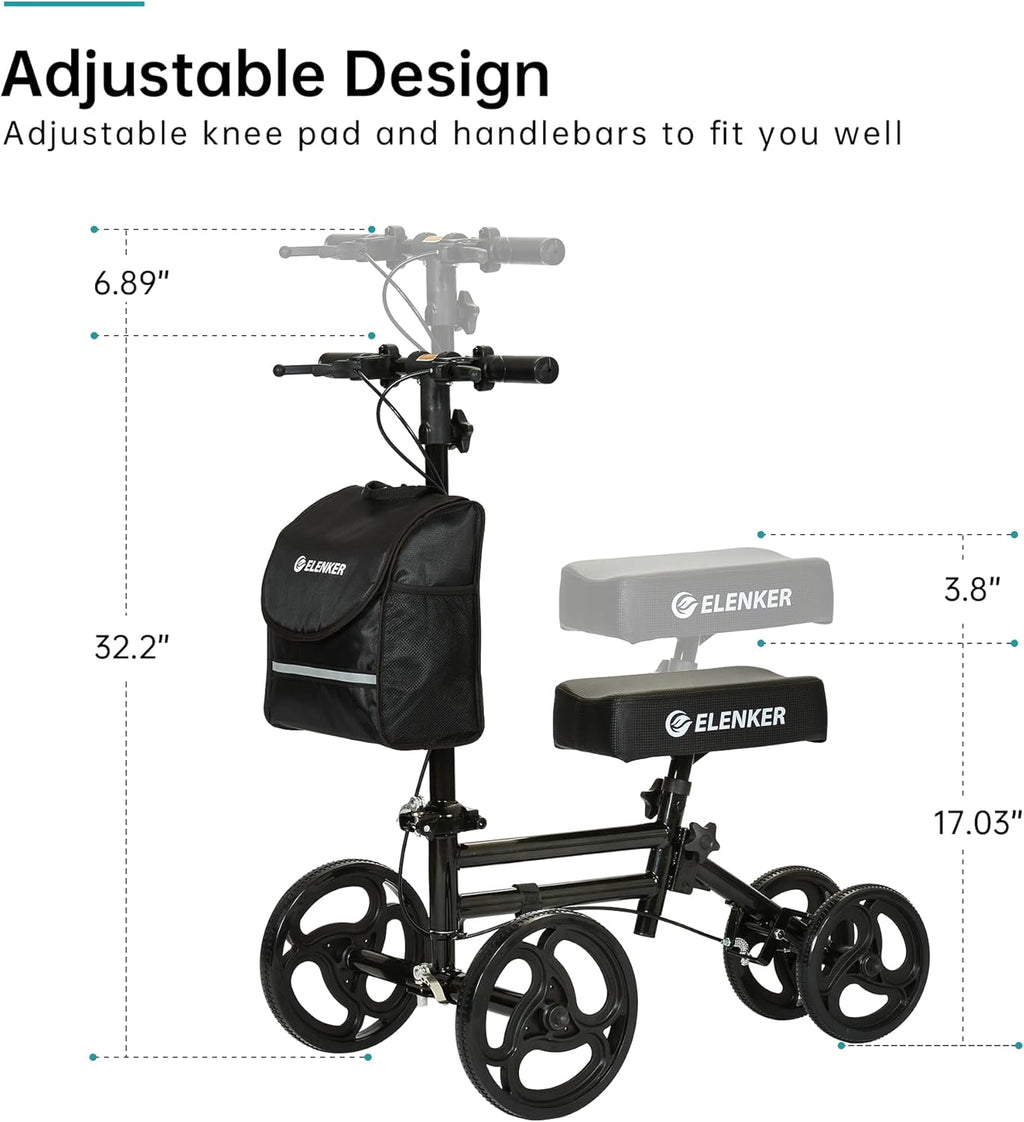 ELENKER Knee Scooter Knee Walker with Dual Braking System, Adjustable, Foldable

