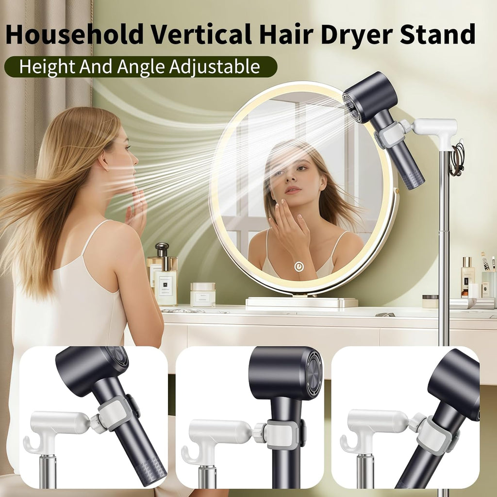 Hair Dryer Stand Hands-Free Adjustable Height Aluminum Alloy 360° Rotating Holder

