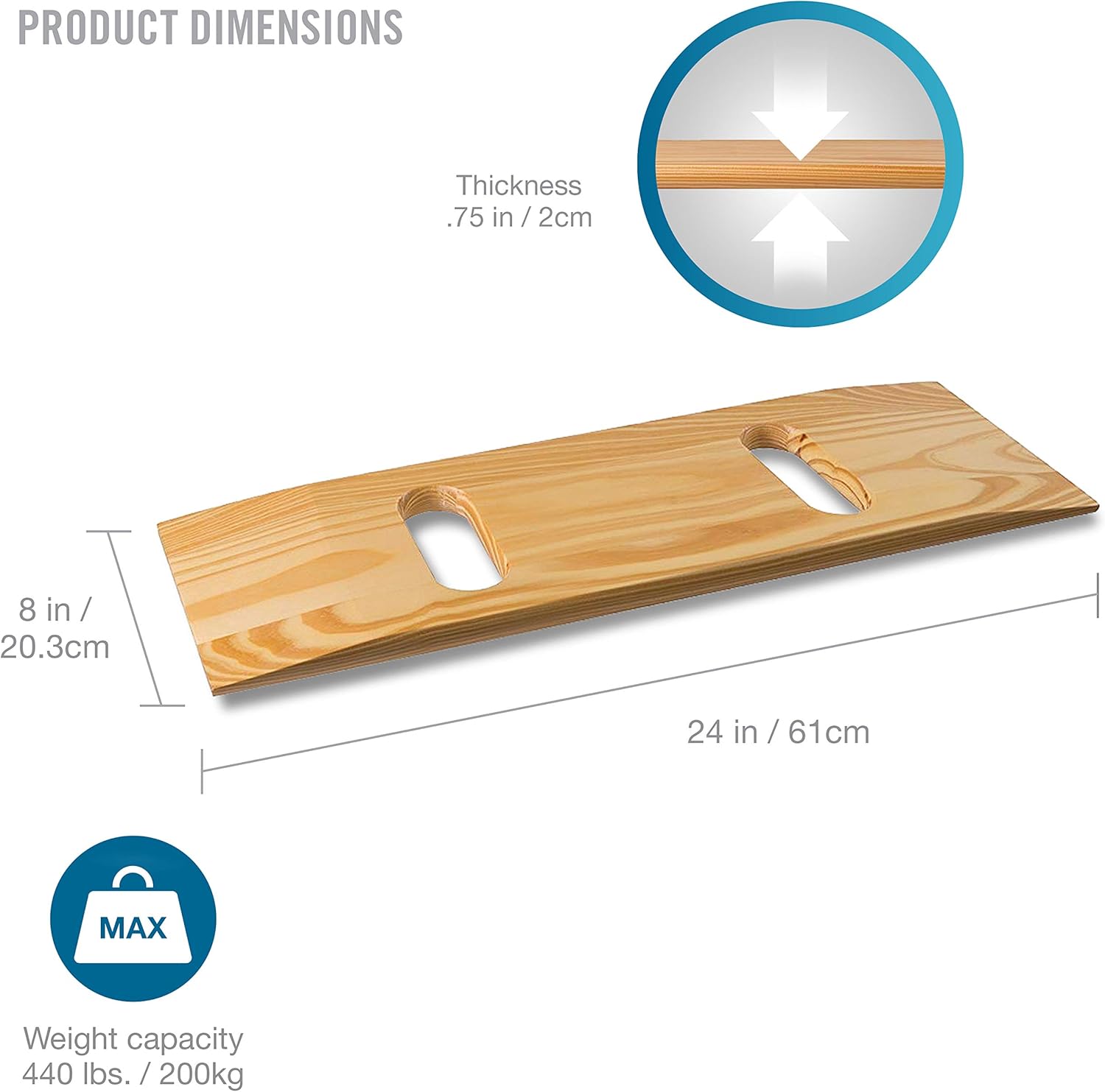 DMI Heavy-Duty Wood Transfer Board for Wheelchair Slide Transfers, Up to 440 lb

