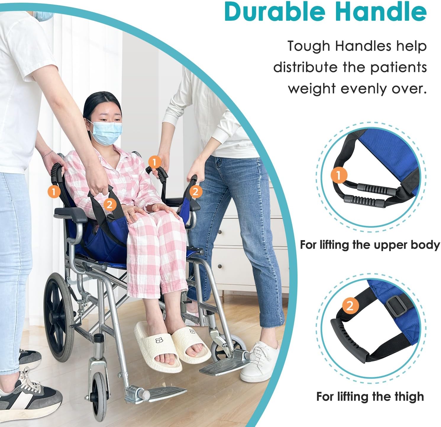 Patient Lift Transfer Belt with Handles for Bed to Wheelchair, Safety Sling Pad

