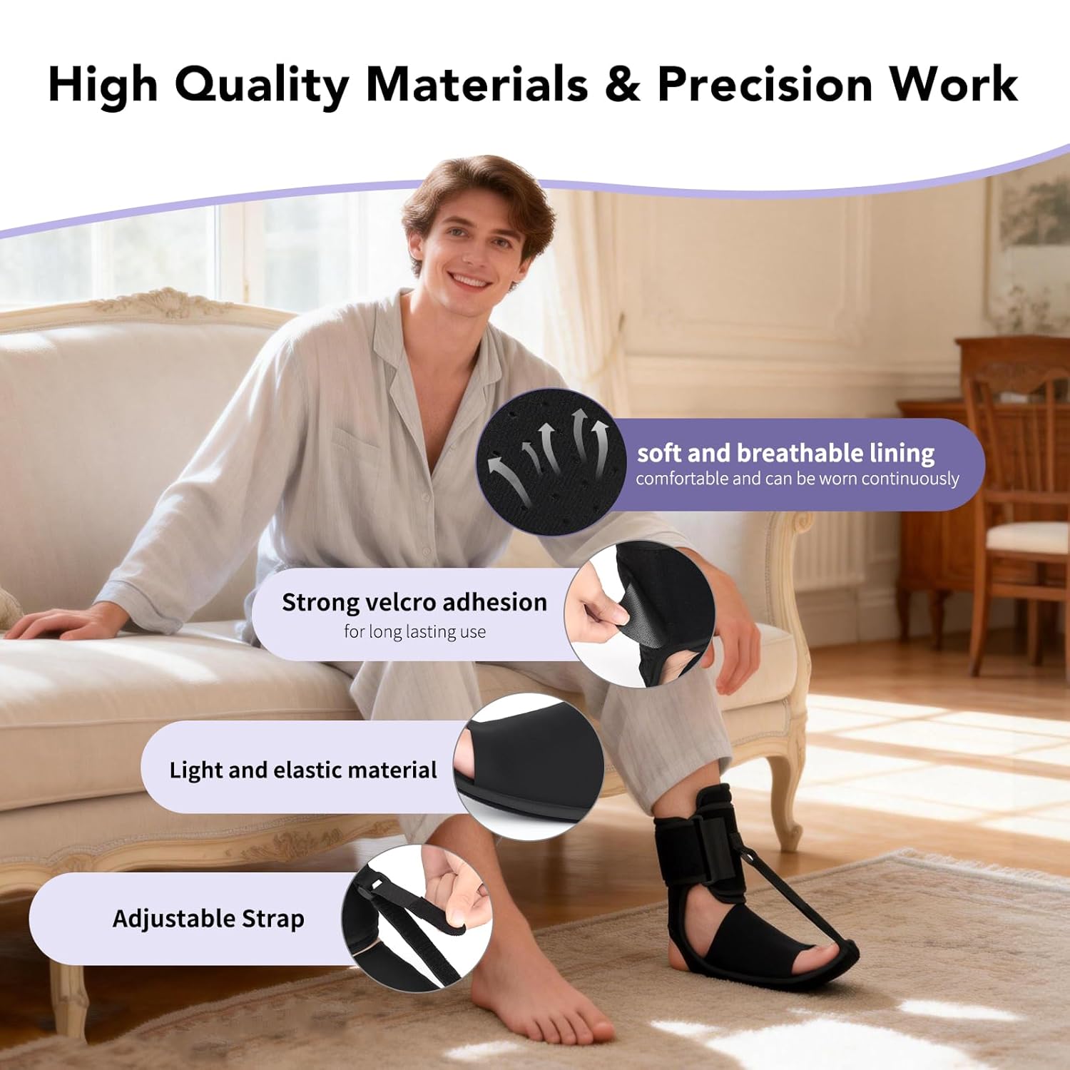 Plantar Fasciitis Night Splint with Massage Ball, Adjustable Stretch Brace

