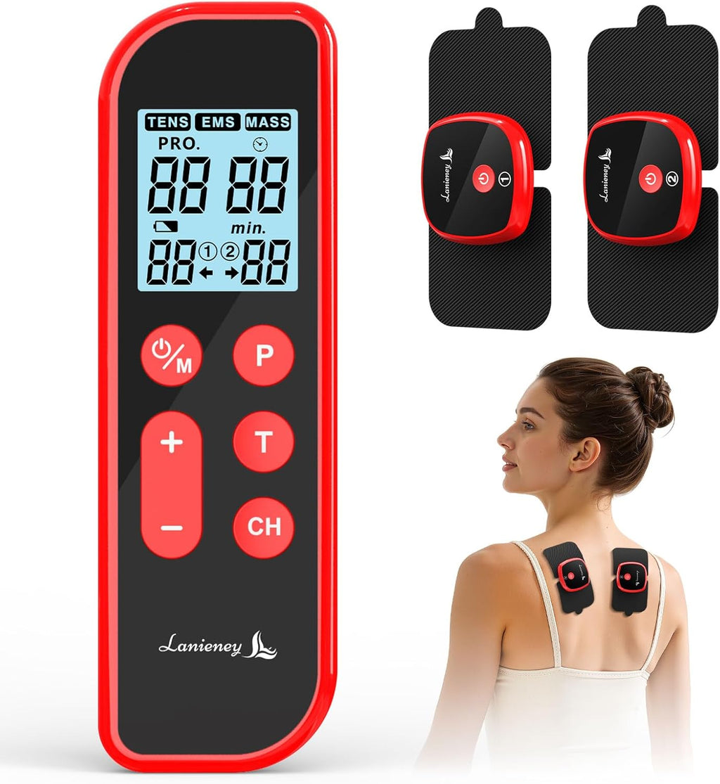 Wireless Dual Channel TENS EMS Muscle Stimulator with Remote, Rechargeable Pads

