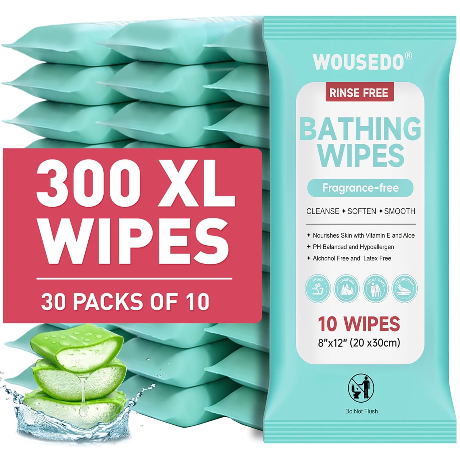 No Rinse Bathing Wipes for Adults, Extra Thick Disposable Shower Wipes, Hypoallergenic

