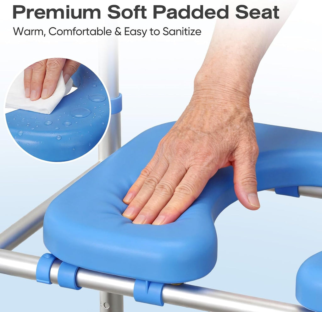 Padded Toilet Seat Riser with Adjustable Safety Frame and Handles, Heavy Duty 450 lb


