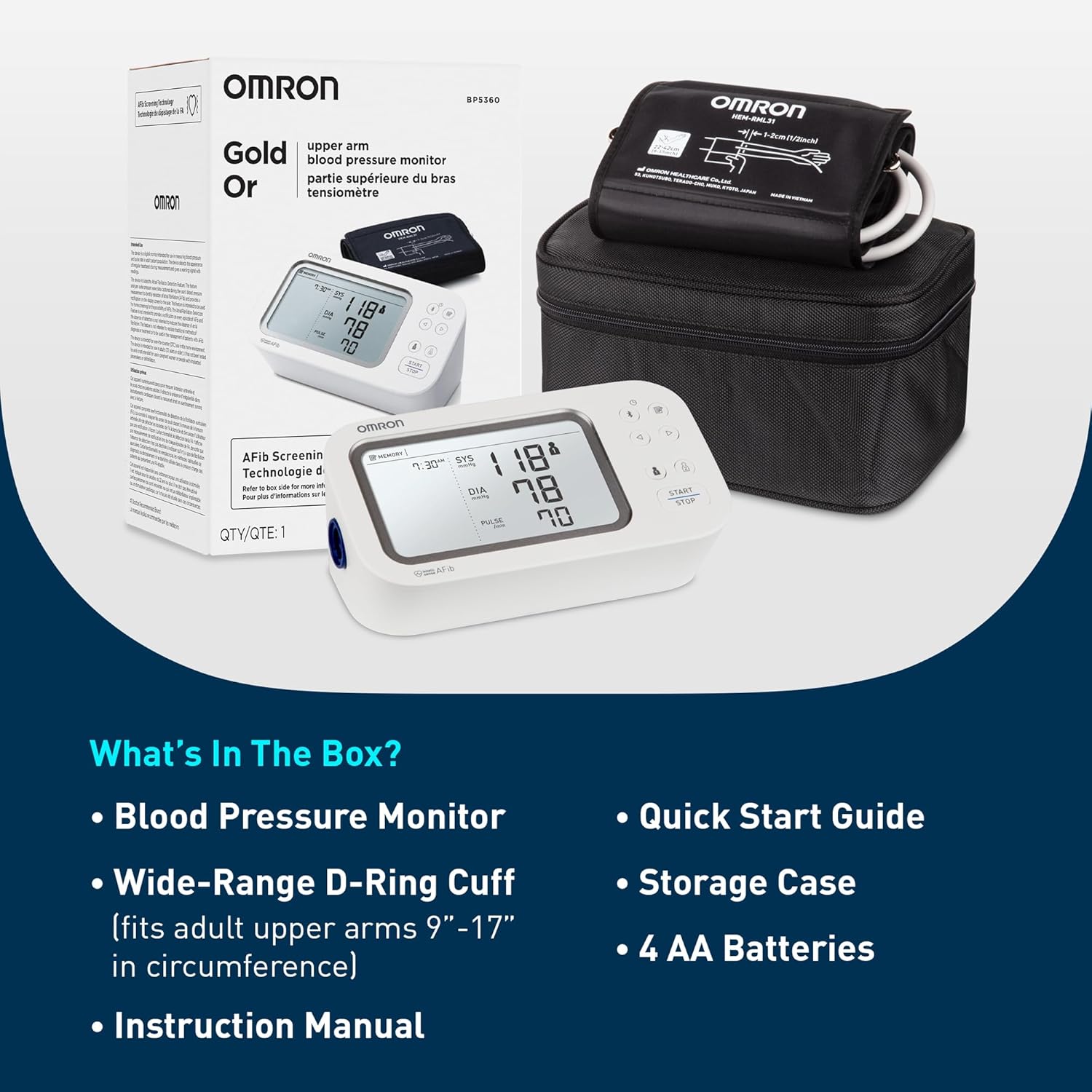 Omron Upper Arm Blood Pressure Monitor with AFib Screening and Bluetooth App

