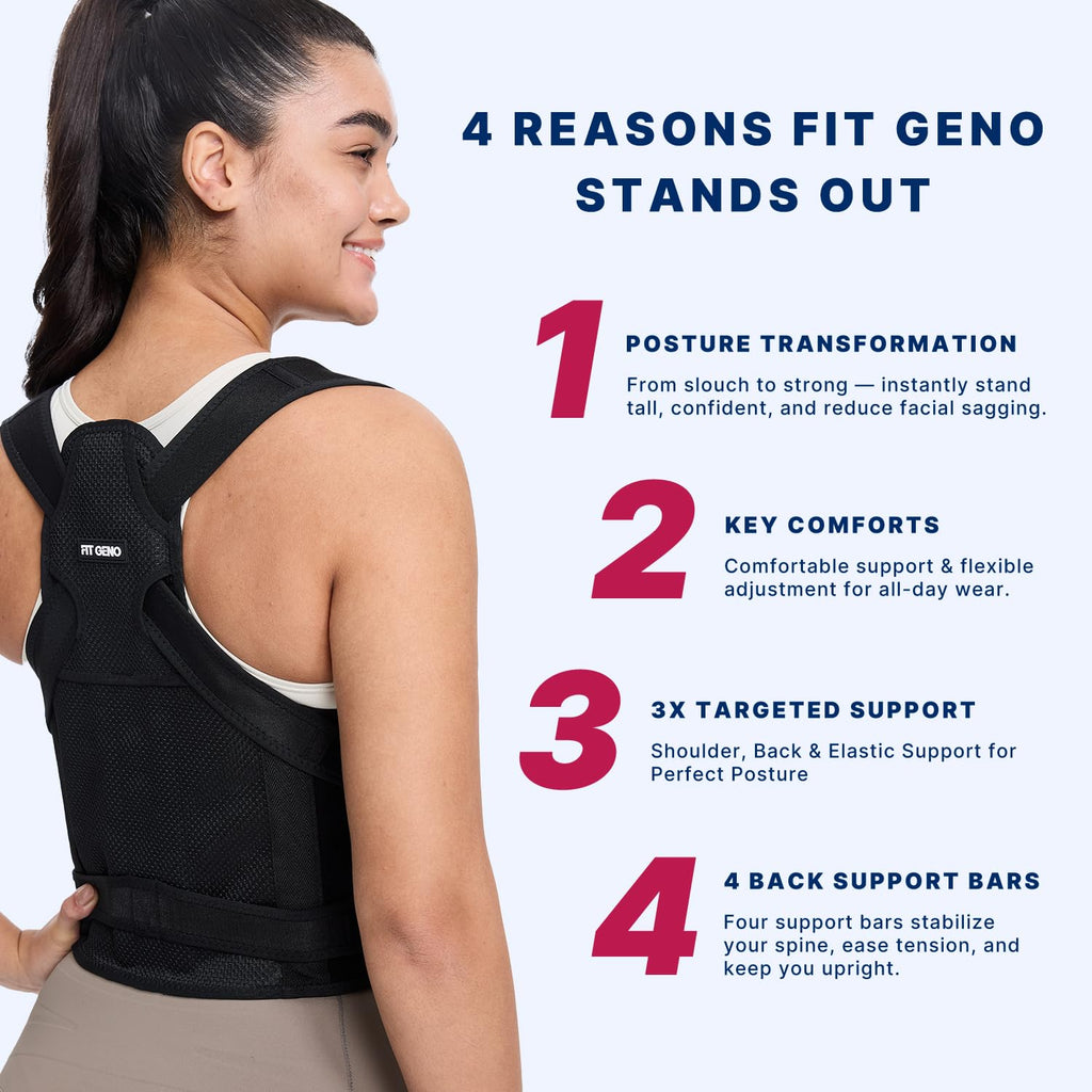 Fit Geno Posture Corrector Back Brace with Adjustable Shoulder Straightener Support

