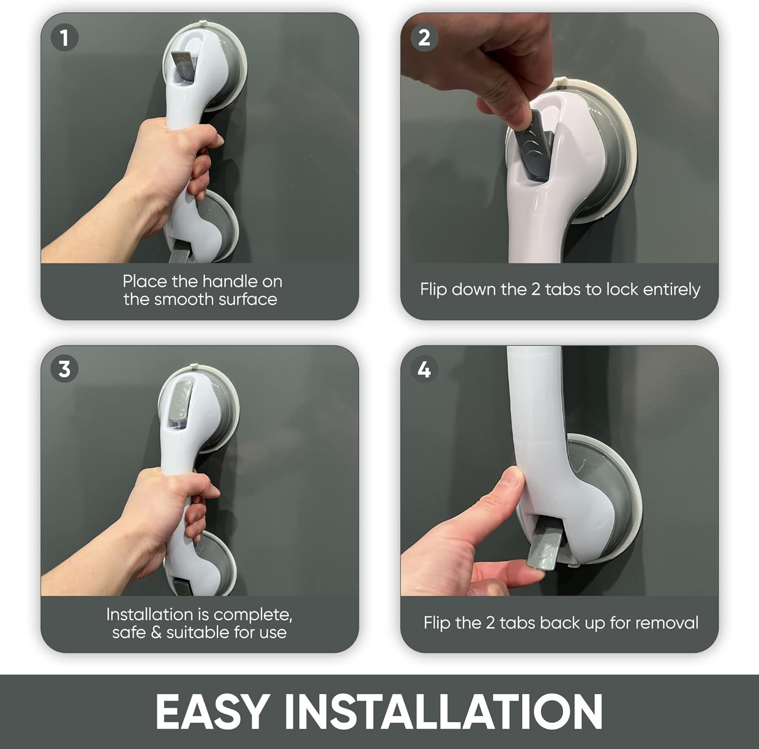 Grab Bars for Bathtub and Shower Wall-Mounted Suction Handles for Seniors

