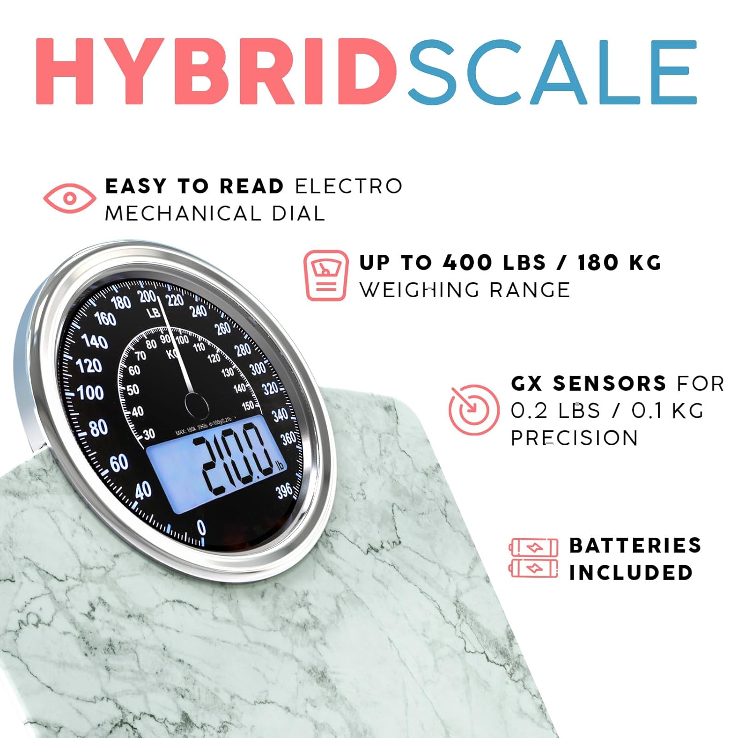 Adamson Hybrid 2-in-1 Digital Analog Bathroom Scale, Tempered Glass, Large Display

