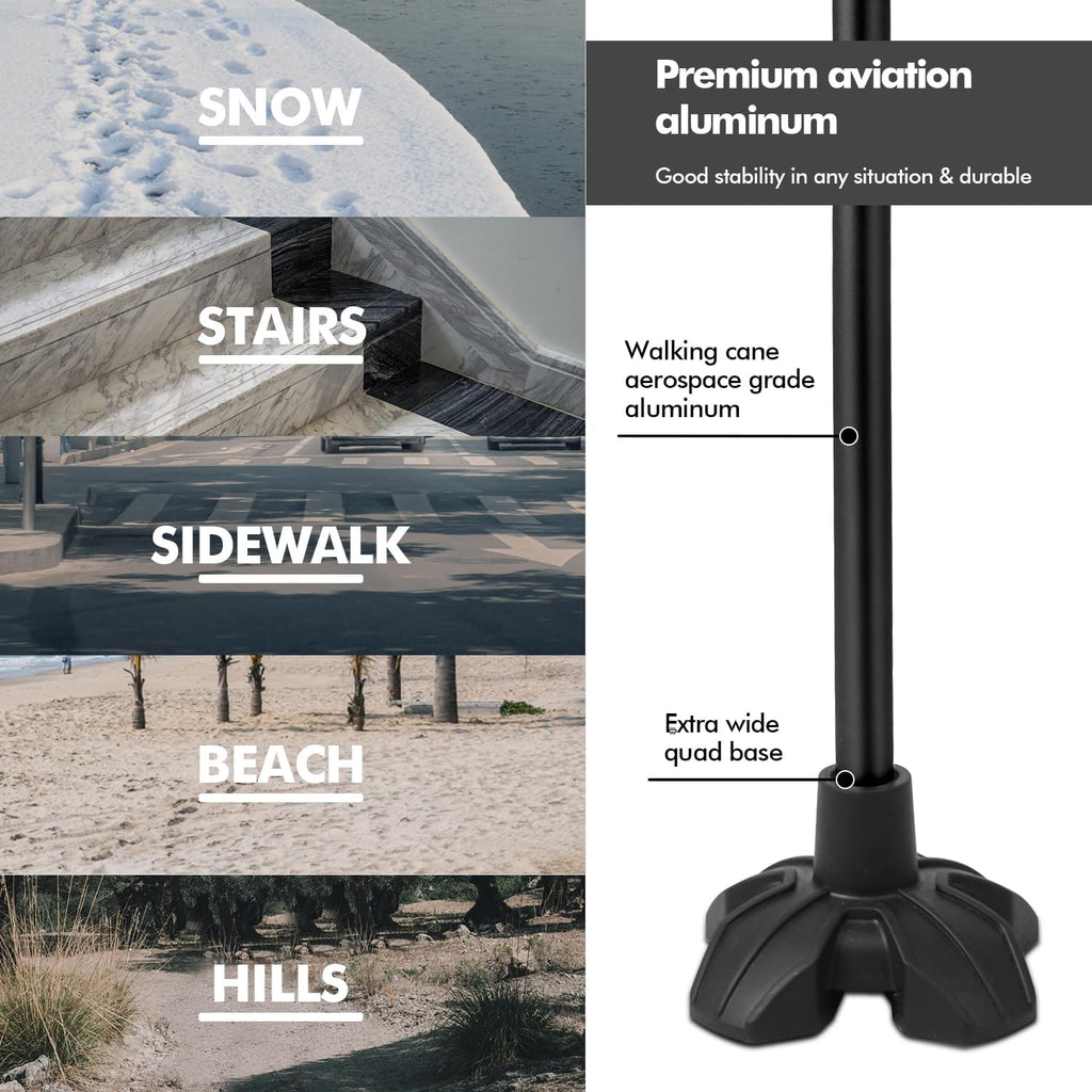 KINGGEAR F1 Folding Walking Cane for Seniors, Lightweight Quad Base


