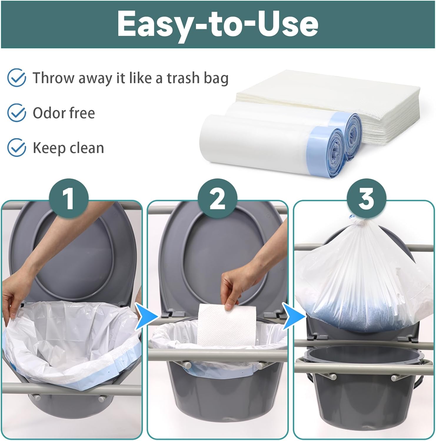 Commode Liners Disposable Absorbent Liners for Bedside Commode and Toilet Chair

