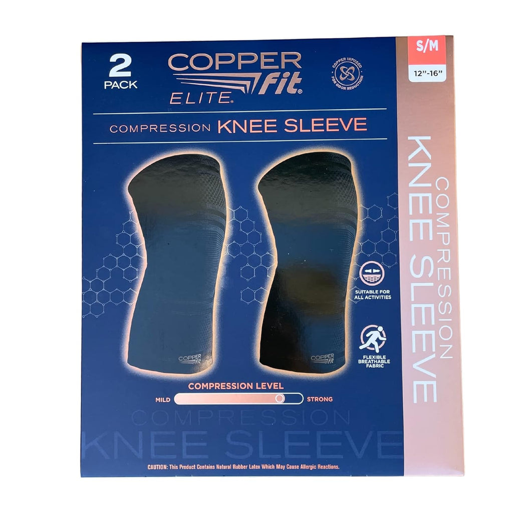 Copper Fit Elite Knee Compression Sleeve Knee Brace, Black 2-Pack

