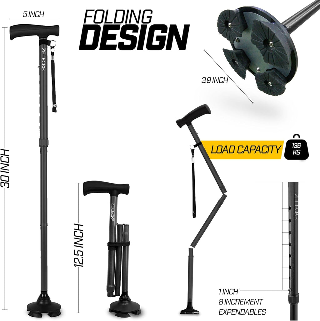 ZELECKS Walking Cane for Women and Men, Adjustable Folding Cane with T Handle

