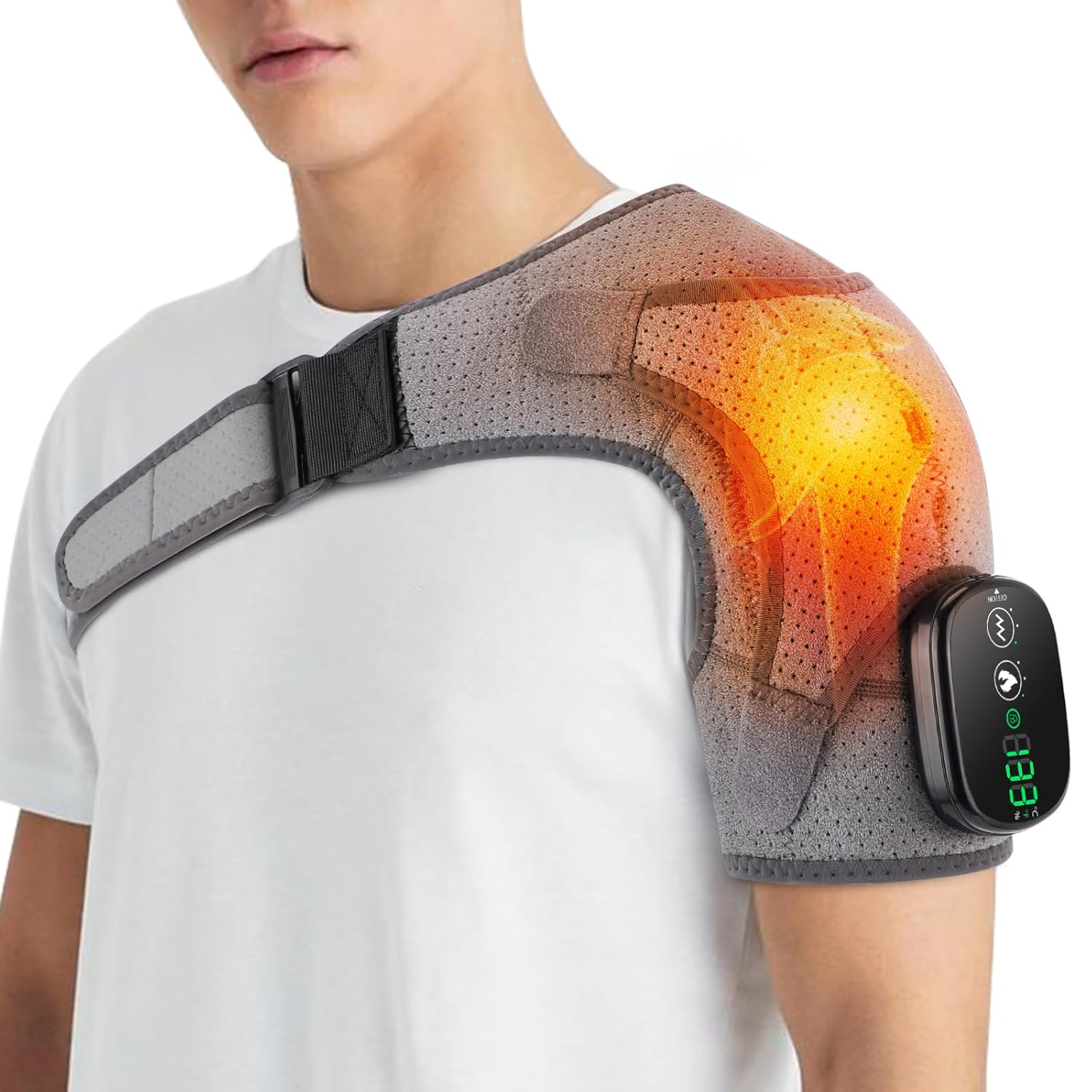 Cordless Shoulder Heating Pad with Massage for Rotator Cuff Pain, Rechargeable Battery

