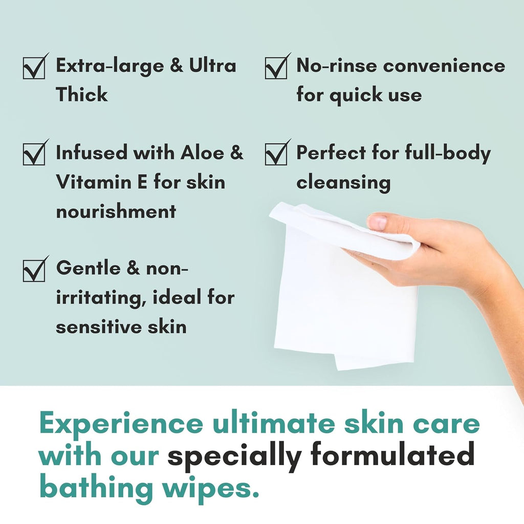 Nurture XL Ultra Thick Body Wipes for Adults with Aloe Vera, No-Rinse Bath Cloths

