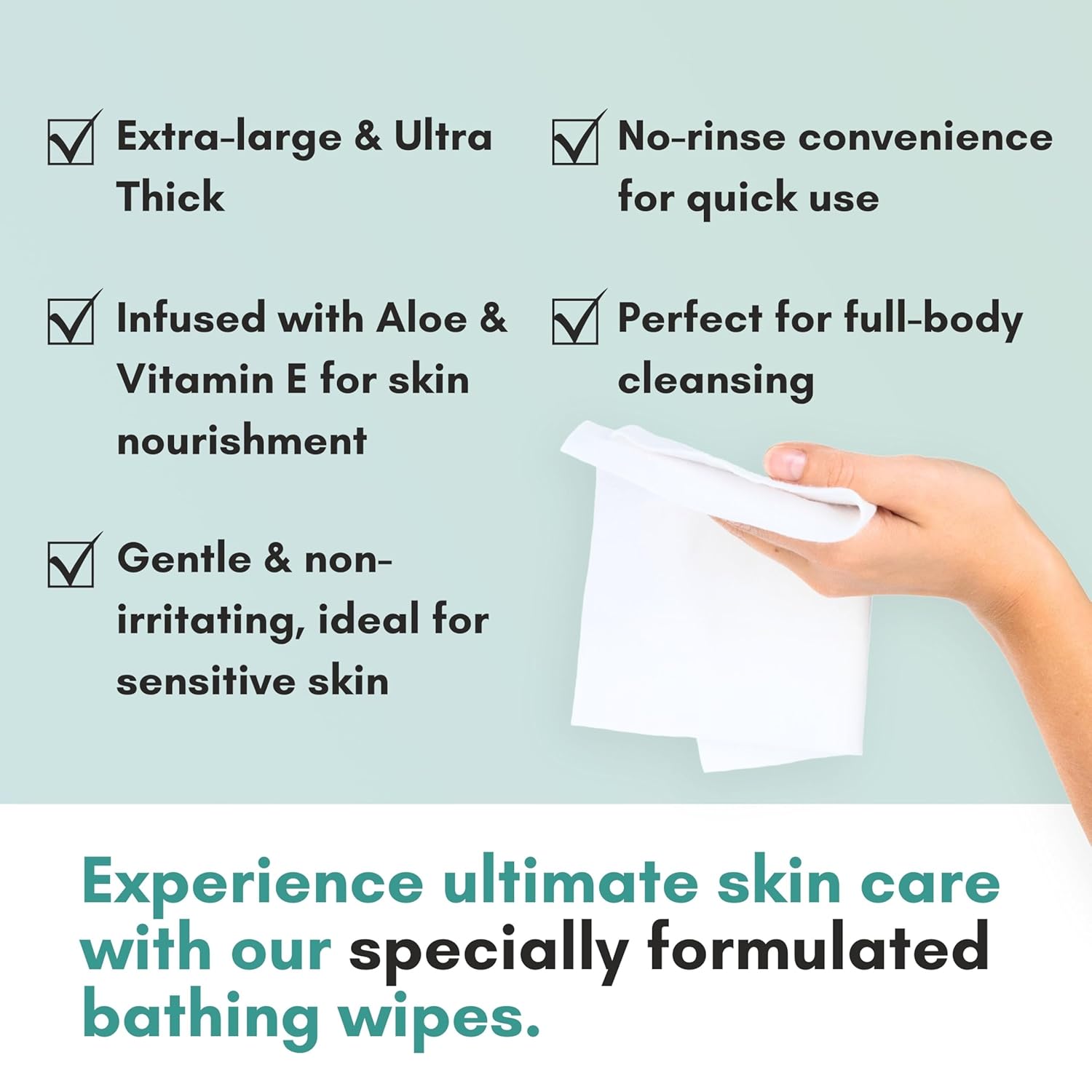Nurture XL Ultra Thick Body Wipes for Adults with Aloe Vera, No-Rinse Bath Cloths

