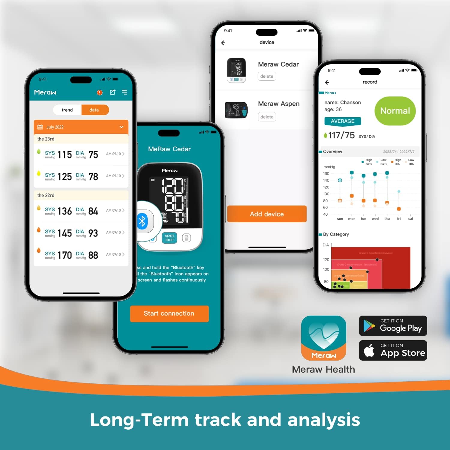 Meraw Automatic Upper Arm Blood Pressure Monitor with Bluetooth App Tracking

