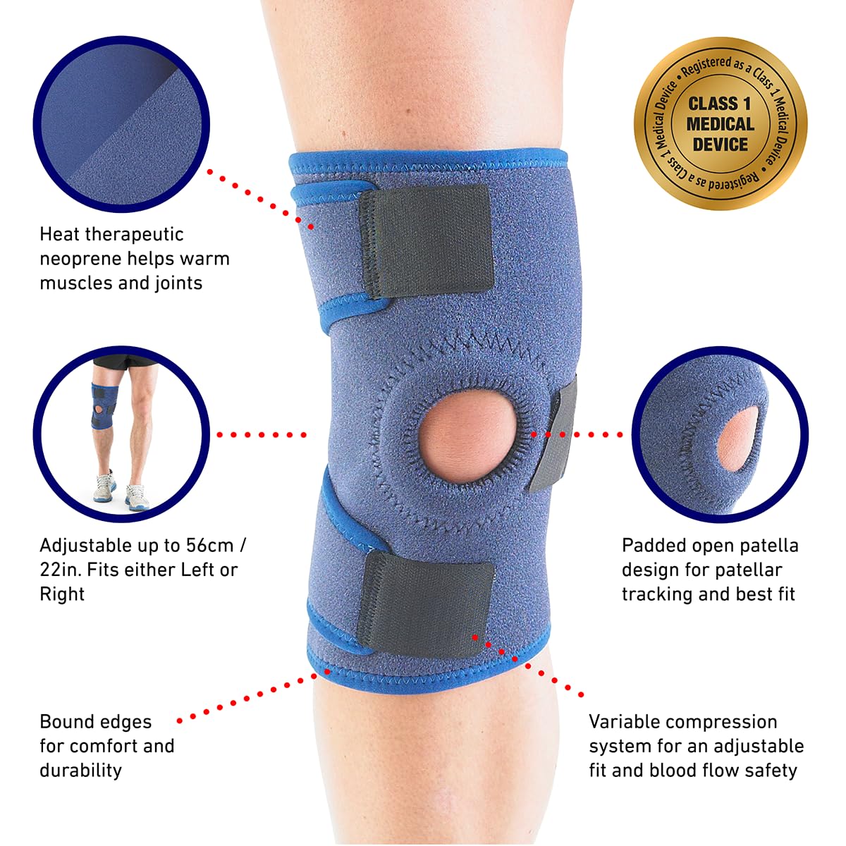Neo-G Open Patella Knee Support Brace, Adjustable Compression Neoprene

