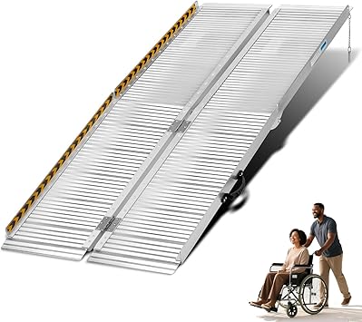 Portable Wheelchair Ramp Non-Slip Aluminum Folding Handicap Entry Ramp, 600 lb