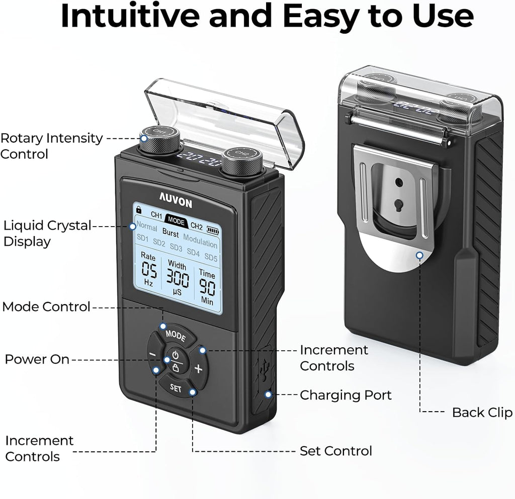 AUVON Rechargeable TENS Unit Muscle Stimulator with 8 Modes, 6 Pads, Carry Case

