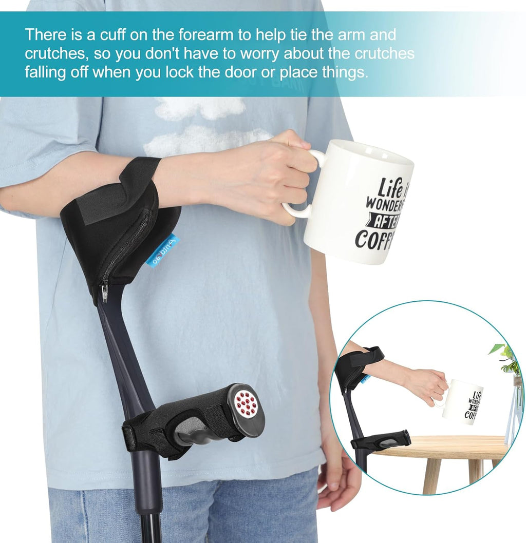 Adjustable Folding Forearm Crutches for Adults with Anti-Slip Quad Base


