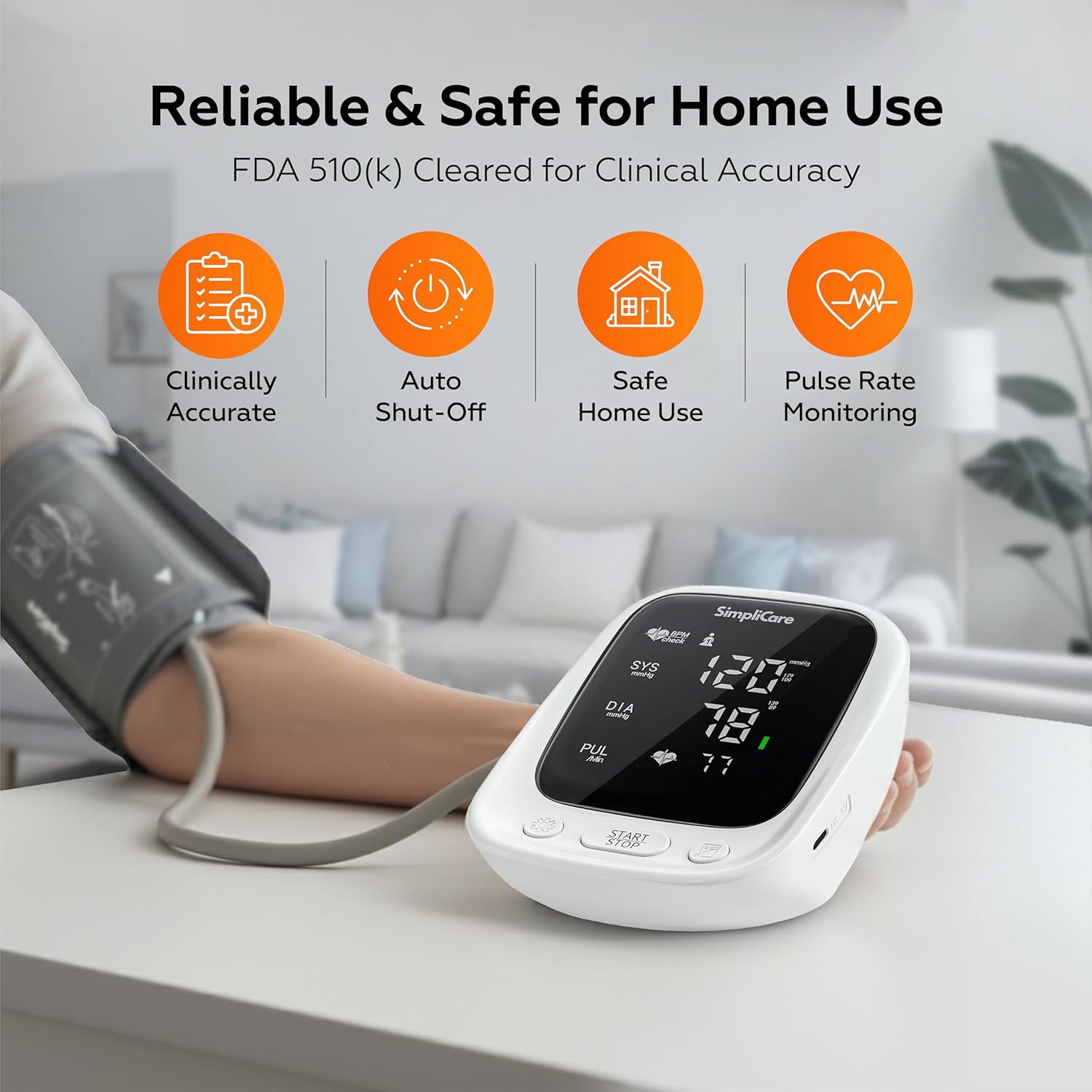 SimpliCare Upper Arm Blood Pressure Monitor with XL Cuff, Large LED Display, 2-User

