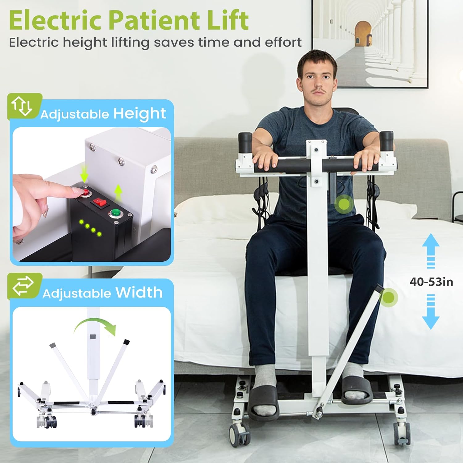 Electric Patient Lift Transfer Chair, Folding Portable Lift for Bathroom and Home

