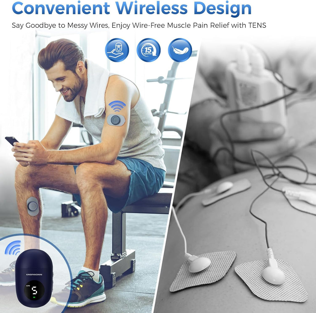 KingPavonini Wireless TENS EMS Unit Dual Channel Muscle Stimulator Rechargeable

