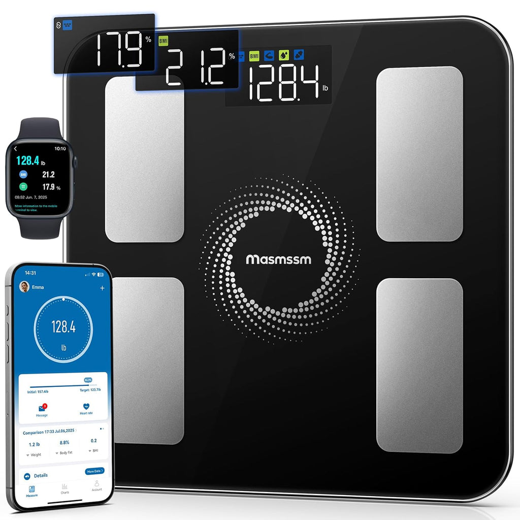 Smart Body Composition Scale with Large Display, 6 Metrics, App & Apple Watch Sync

