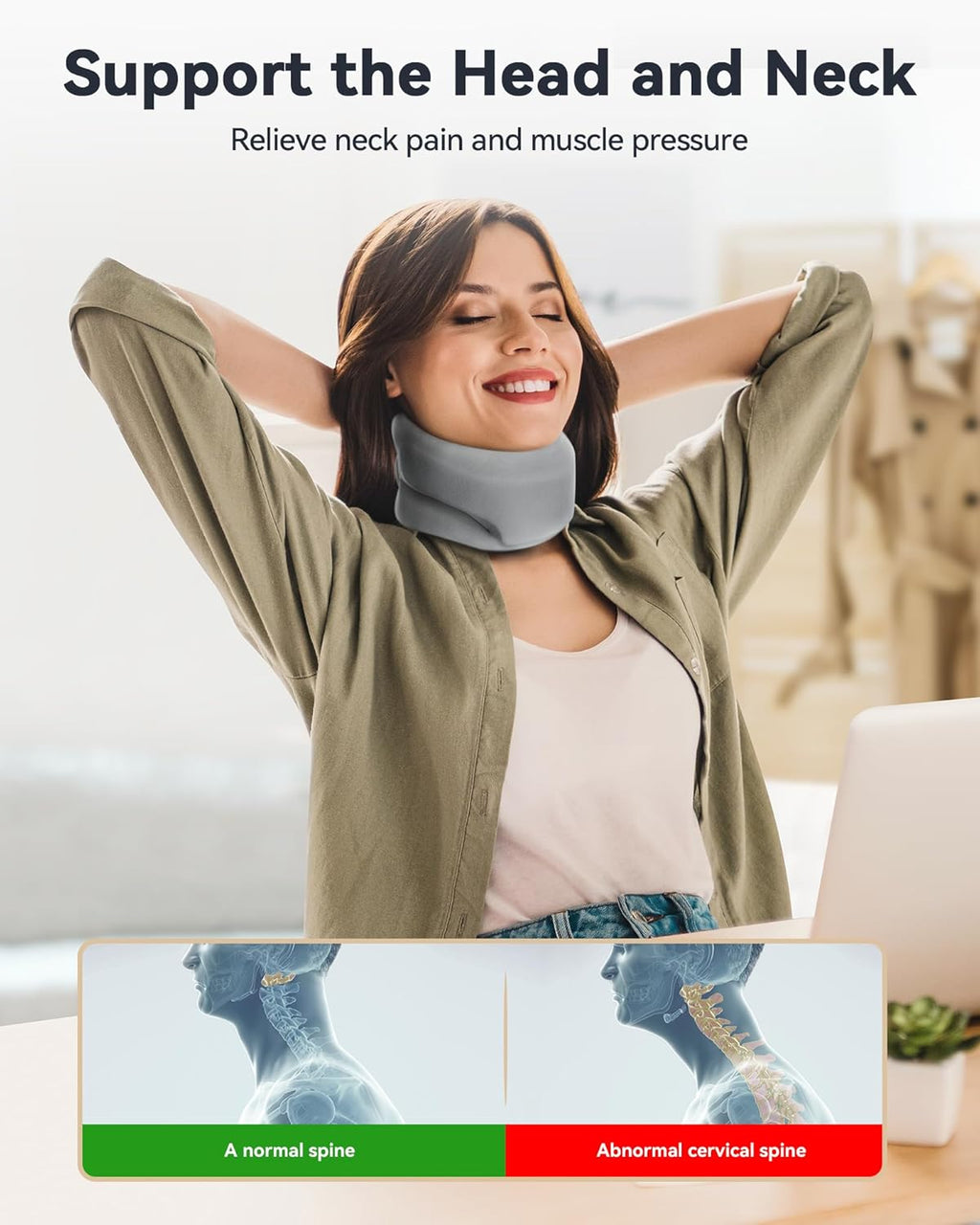 Neck Brace Cervical Collar Soft Foam Wrap Adjustable V-Shaped for Neck Support

