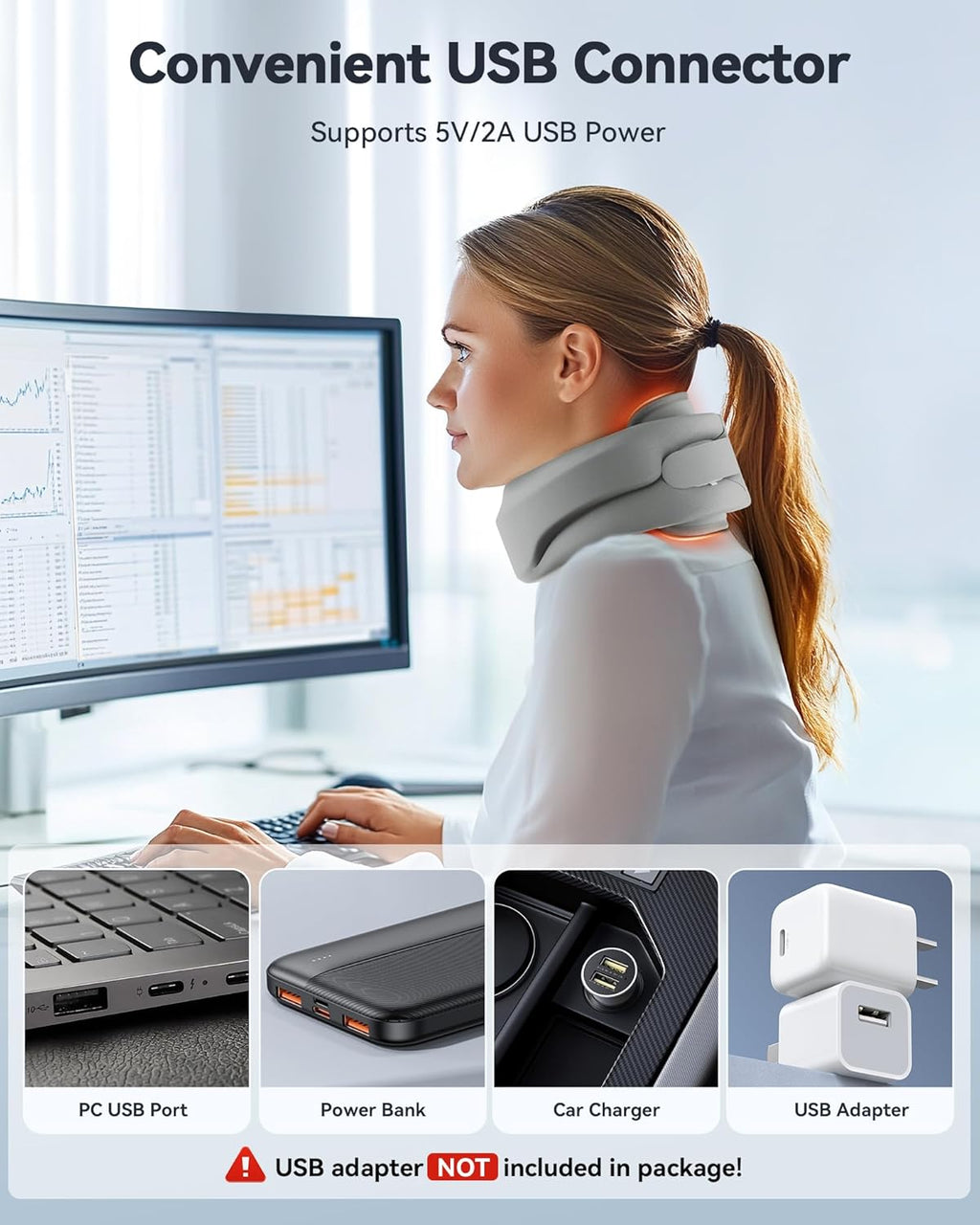 Warming Neck Brace Cervical Collar with Removable Pad and USB Neck Support


