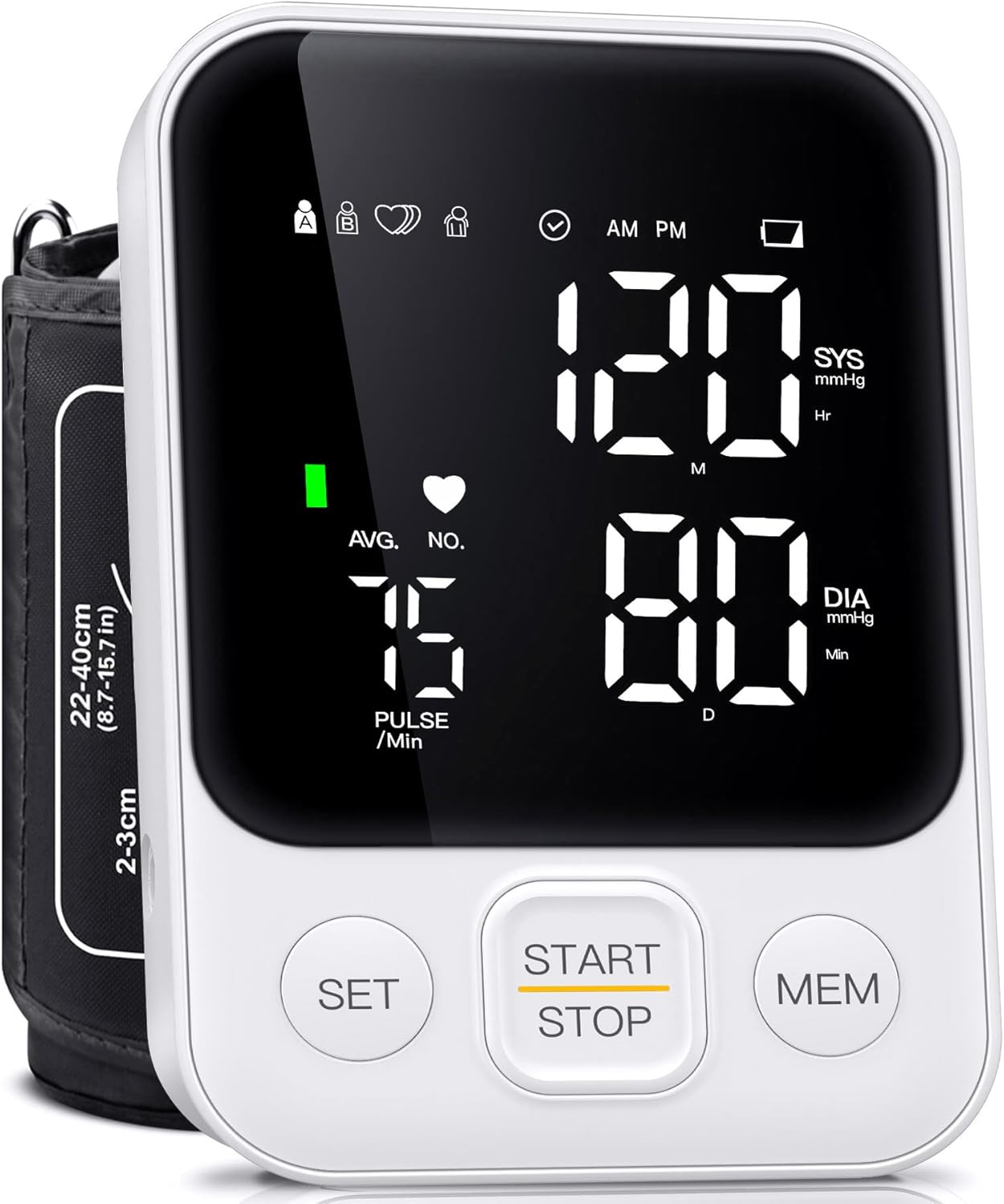 Oklar Upper Arm Blood Pressure Monitor Home BP Machine One-Button Large LED Display


