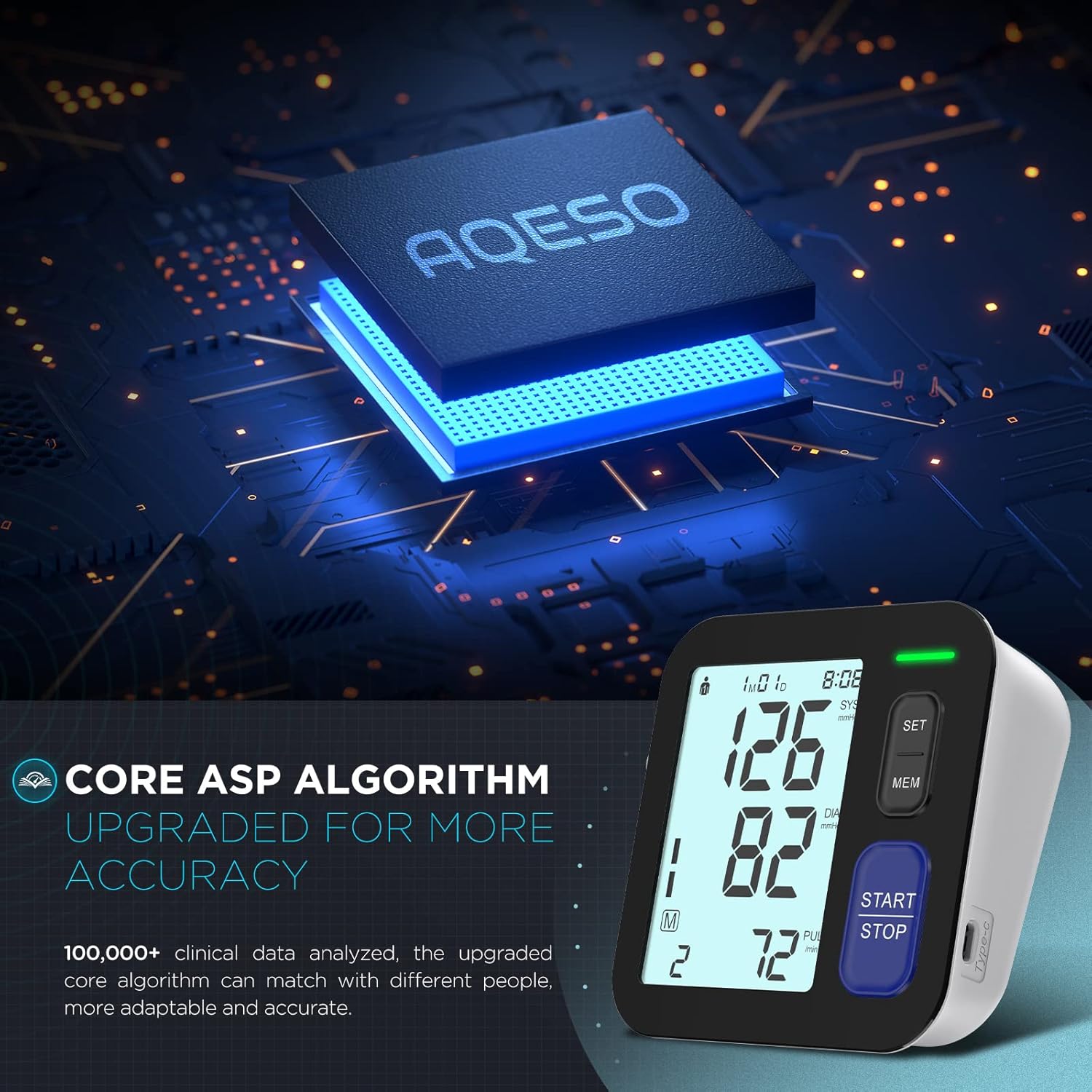 AQESO Upper Arm Blood Pressure Monitor, Automatic Digital BP Machine

