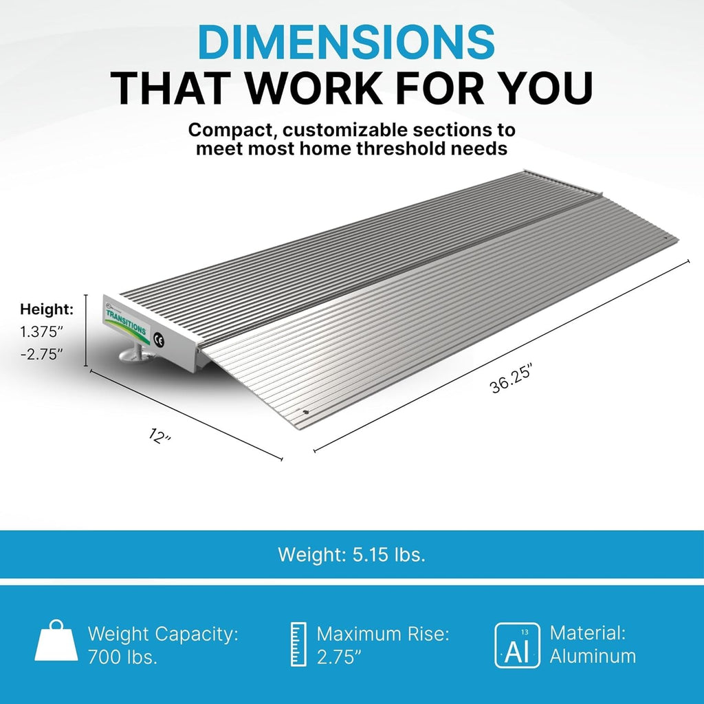 EZ-ACCESS Portable Threshold Ramp for Doorways and Home Steps, Self Supporting Aluminum

