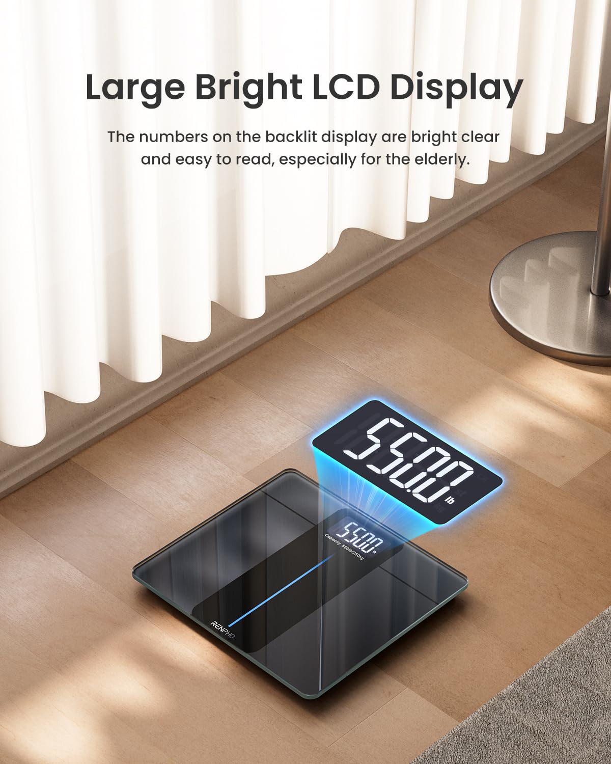 RENPHO Digital Bathroom Scale 550 lb Capacity Large LED Display

