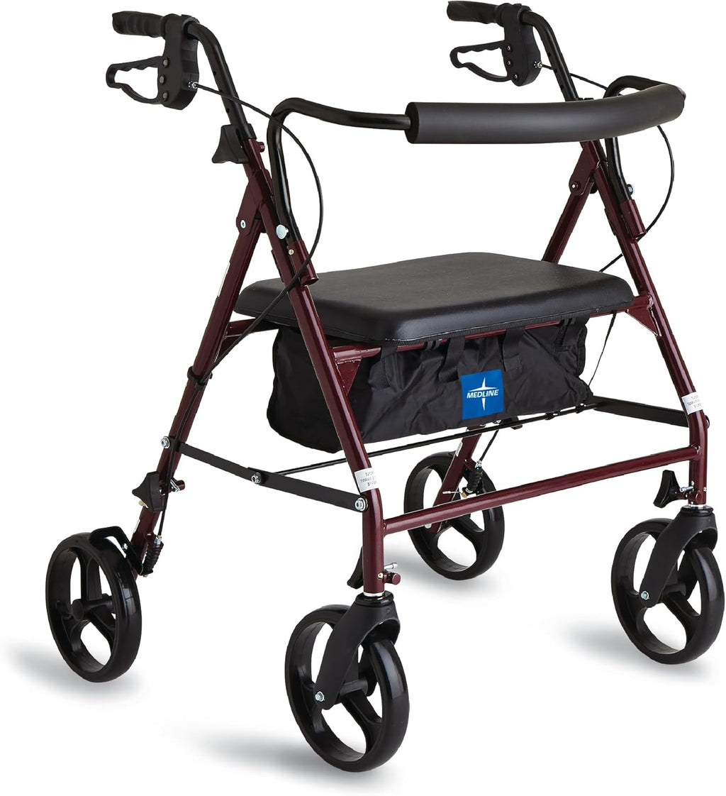 Medline Bariatric Steel Rollator Walker, Adjustable Handles, Foldable, Padded Seat & Backrest

