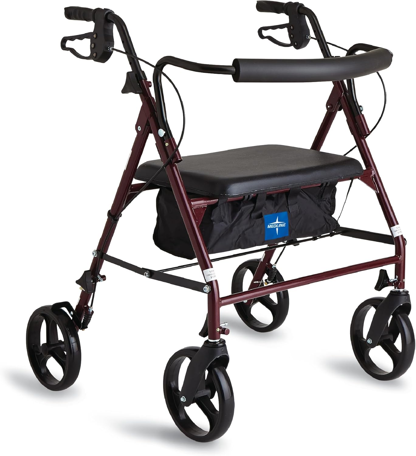 Medline Bariatric Steel Rollator Walker, Adjustable Handles, Foldable, Padded Seat & Backrest

