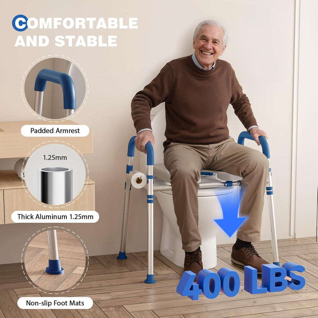 Loyoda Raised Toilet Seat Riser with Padded Handles, Adjustable Height & Width


