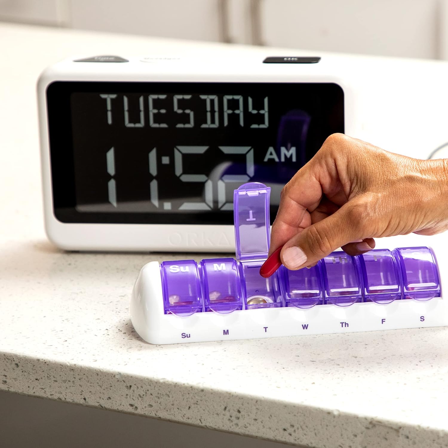 ORKA Talking Pill Reminder Alarm Clock with Voice Recording, Large Digital Display

