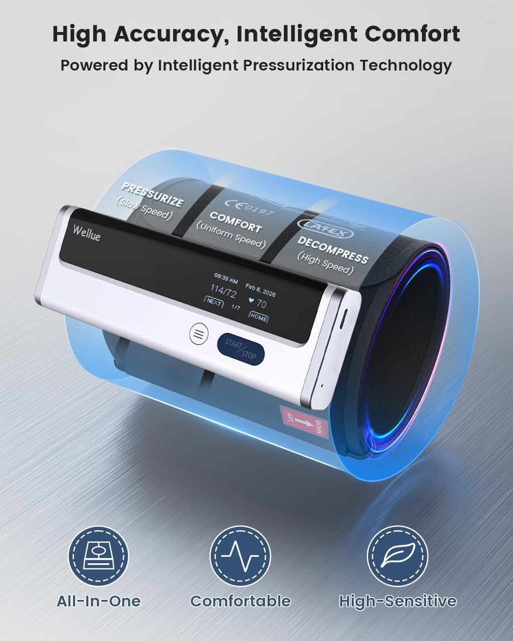 Wellue BP2A Upper Arm Blood Pressure Monitor with Bluetooth, Rechargeable App Sync

