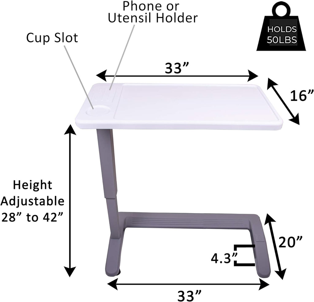Carex Rolling Overbed Table with Wheels, Adjustable Height Bedside Desk Tray

