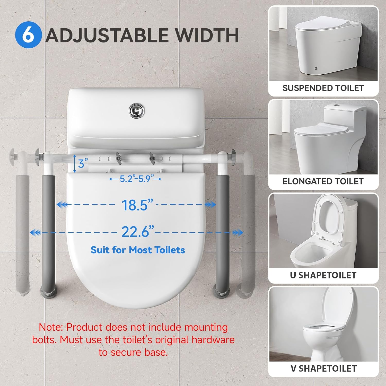 Loyoda Adjustable Toilet Safety Rails with Foam Armrests, Height-Adjustable Legs

